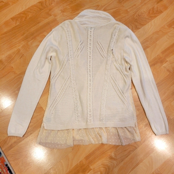BKE Boutique Boho Open Front Cardigan Sweater Cream Size L - Picture 2 of 9
